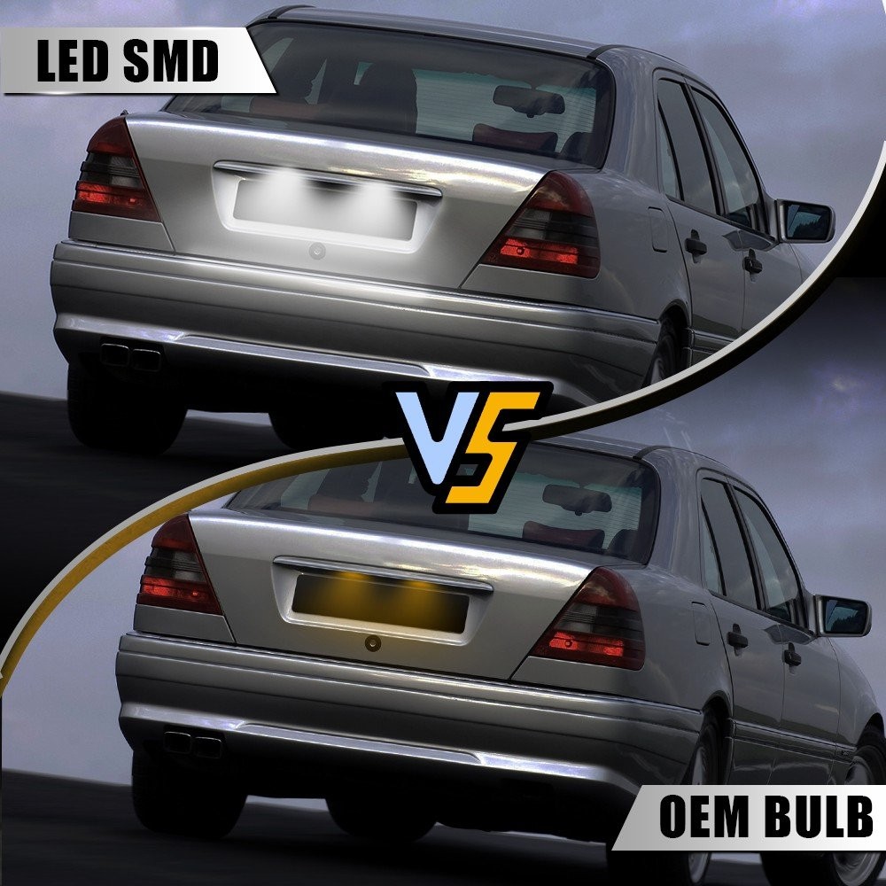 2PCs LED License Plate Light Clear White For Mercedes C/E-Class W124 W201 W202