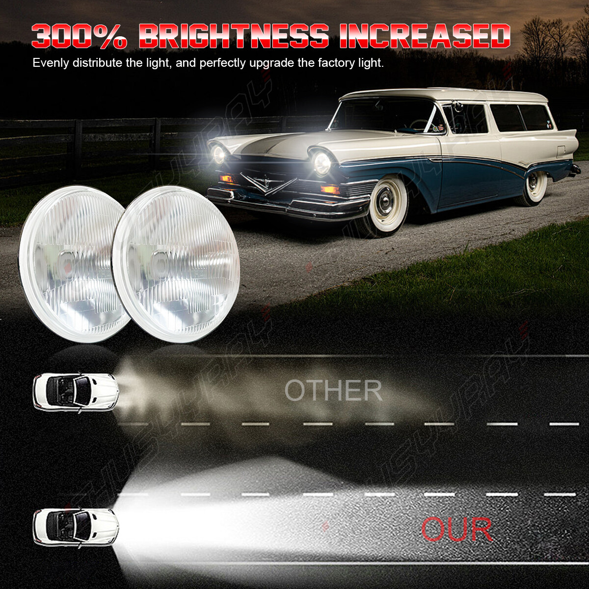 Fit CHEVROLET Bel Air 1953 1954 1955 1956 1957 7“ LED Headlights Hi/Lo