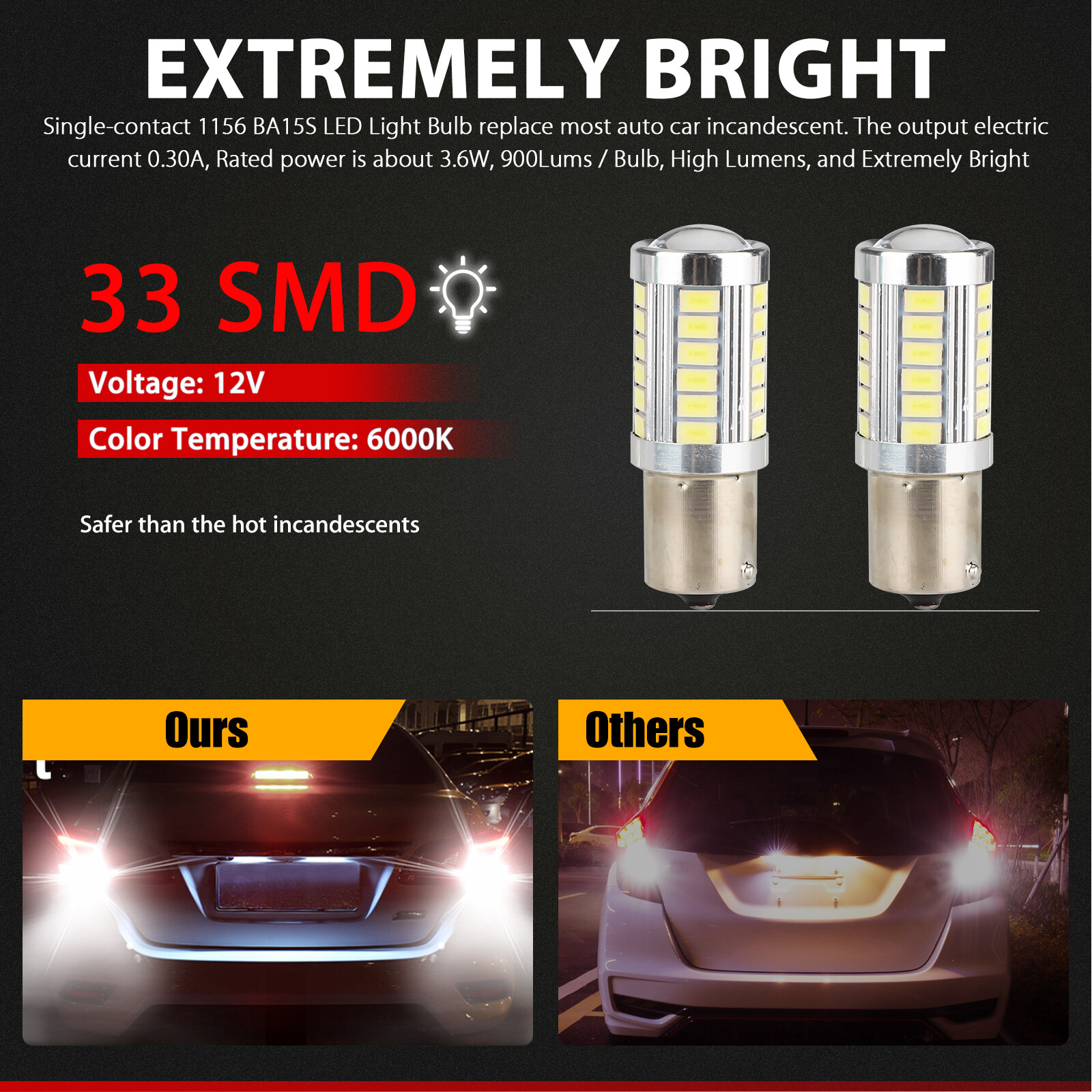 4x 1156 33-SMD LED Tail Brake Stop Backup Reverse Turn Signal Light Bulbs White
