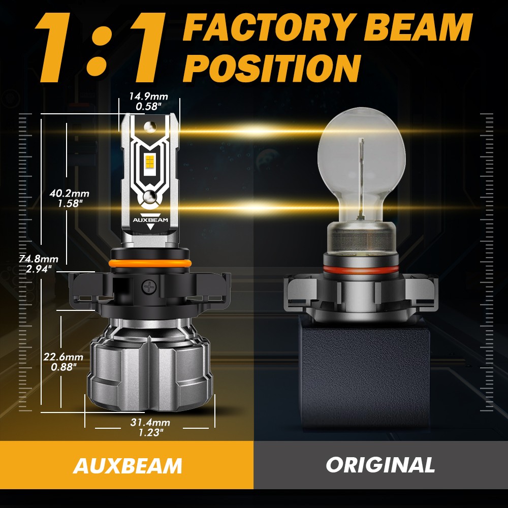 AUXBEAM H16 5202 LED Headlight Fog Light Bulbs 3000K Yellow Fanless 1:1 Wireless