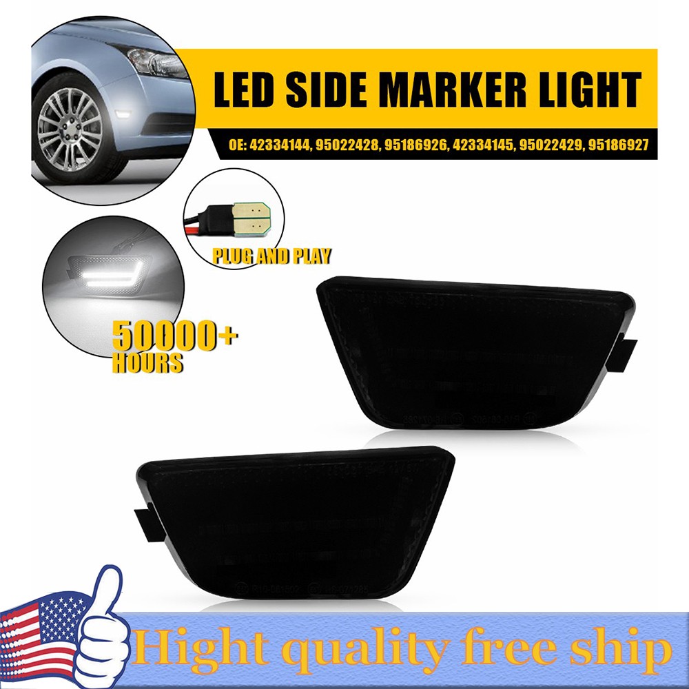 For 2011-2015 Chevy Cruze Smoked White LED Front Bumper Side Marker Light 2/4/6