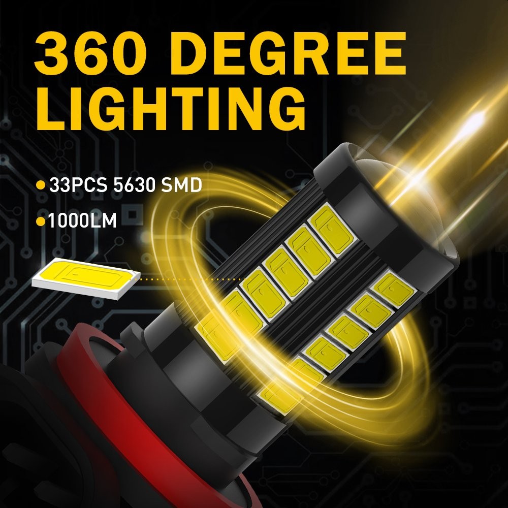 2x Auxito H16 H11 H8 LED Fog Light Bulb 6000K 33W Super Bright 5630smd HD 2000LM