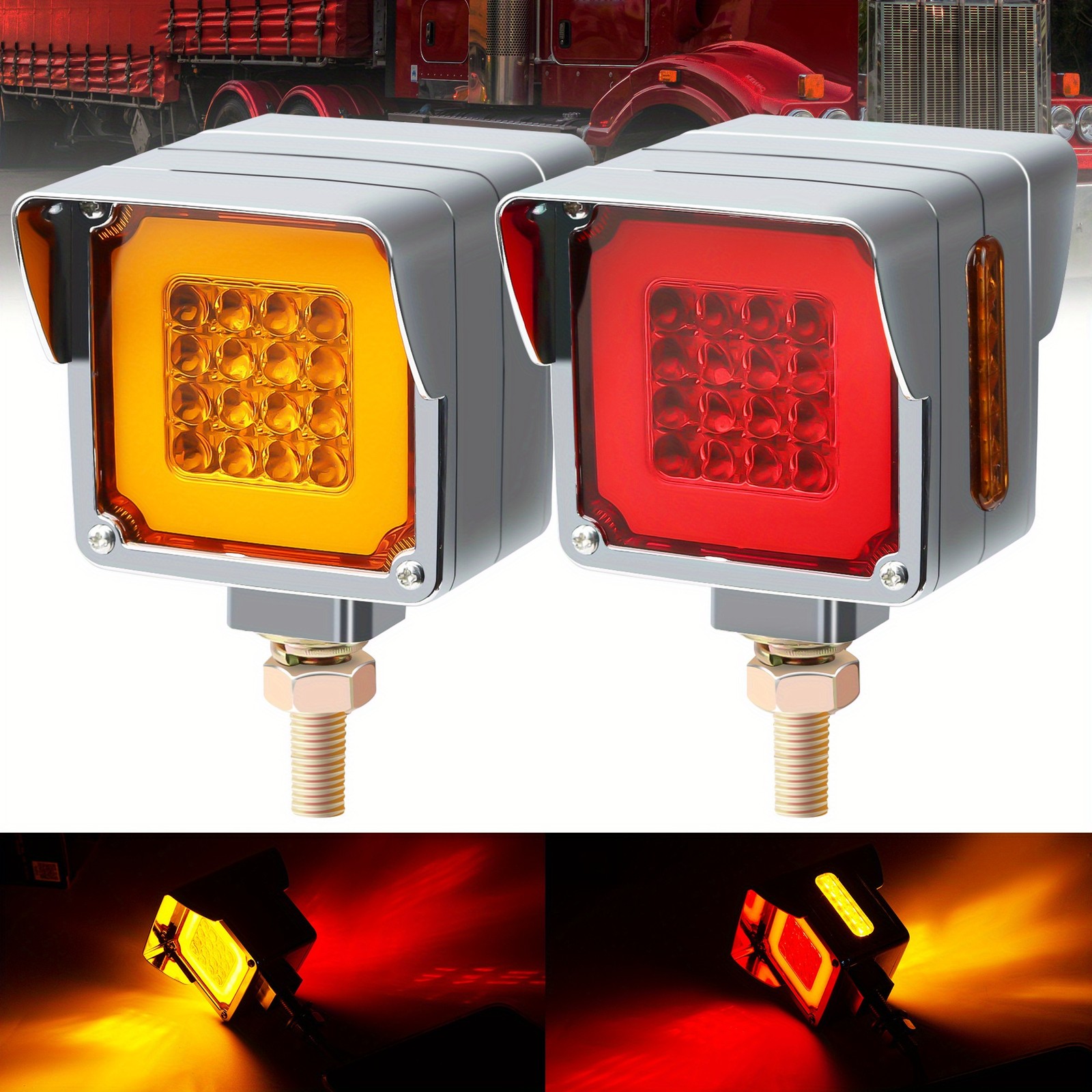 2X 3inch LED Square Dual Face Mount Pedestal Fender Turn Signal Light 12/24V