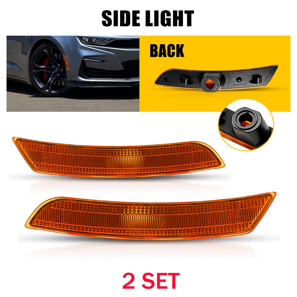 LED Side Marker Light Housings 4PCS Fits 2016-23 Chevrolet Camaro Amber 23169181