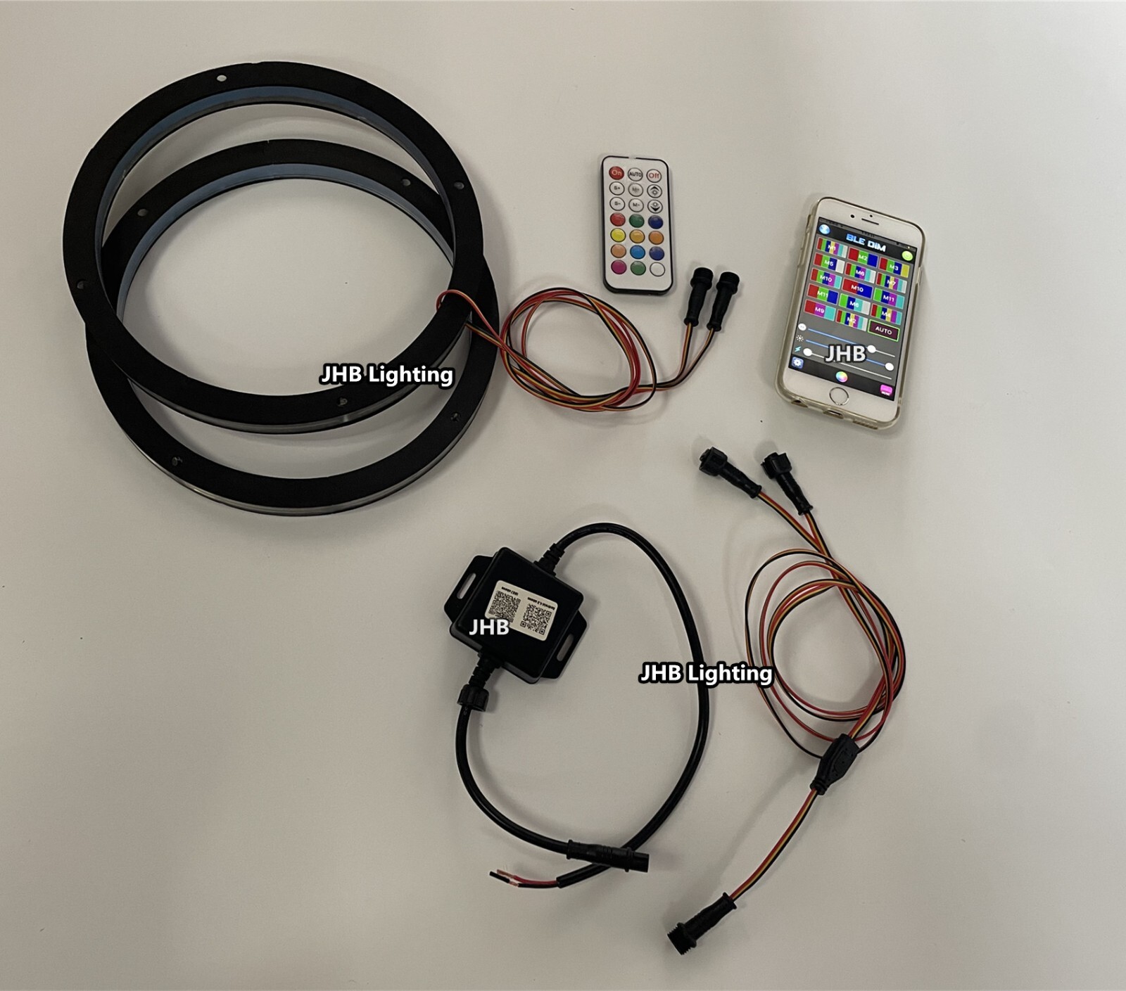 JHB 6.5″ x2PCS SET Remote Bluetooth CHASING Flow LEDs Audio Speaker Rings Lights