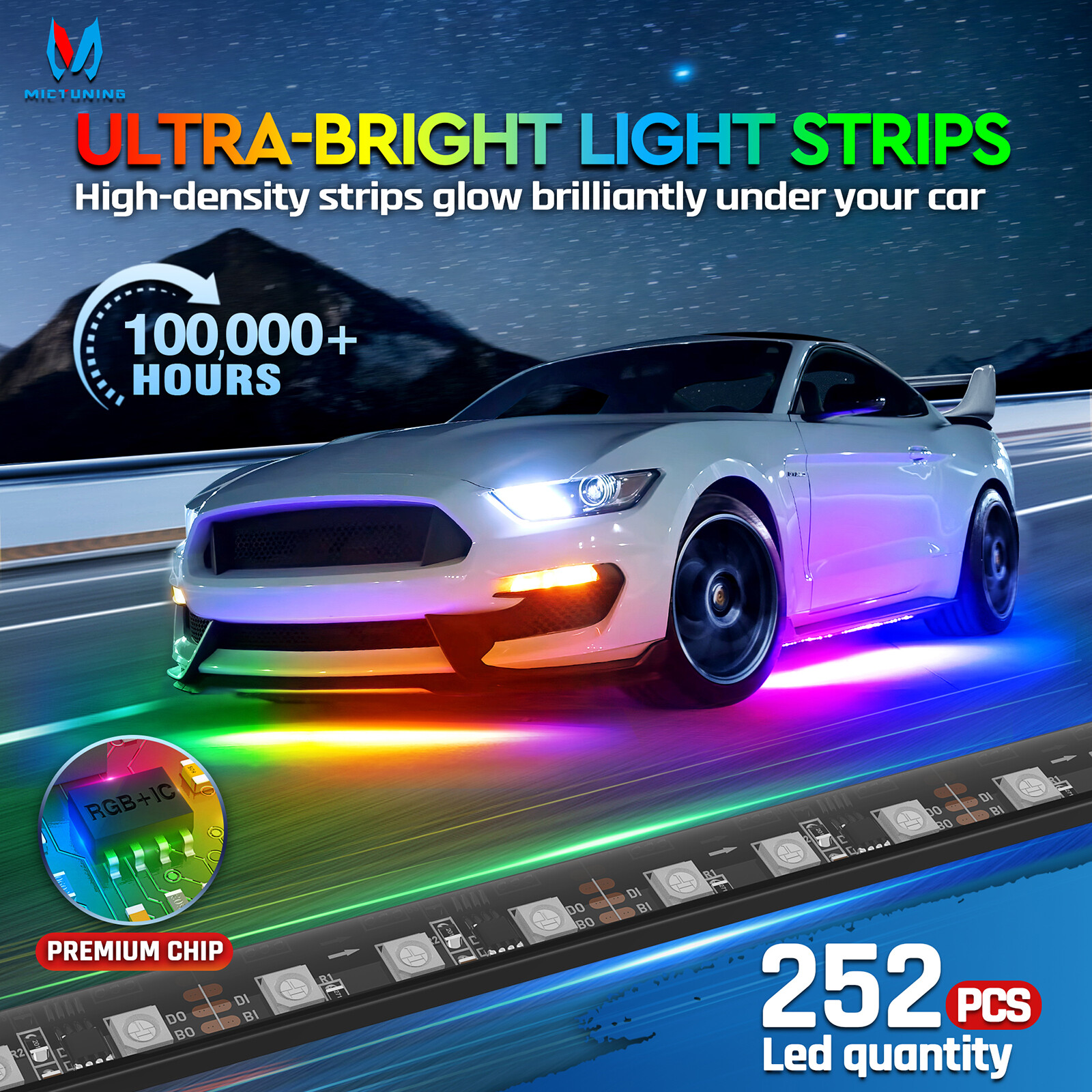 N3 Dream Color RGB Car Light Strips, Underglow Underbody Neon Chasing Light IP67