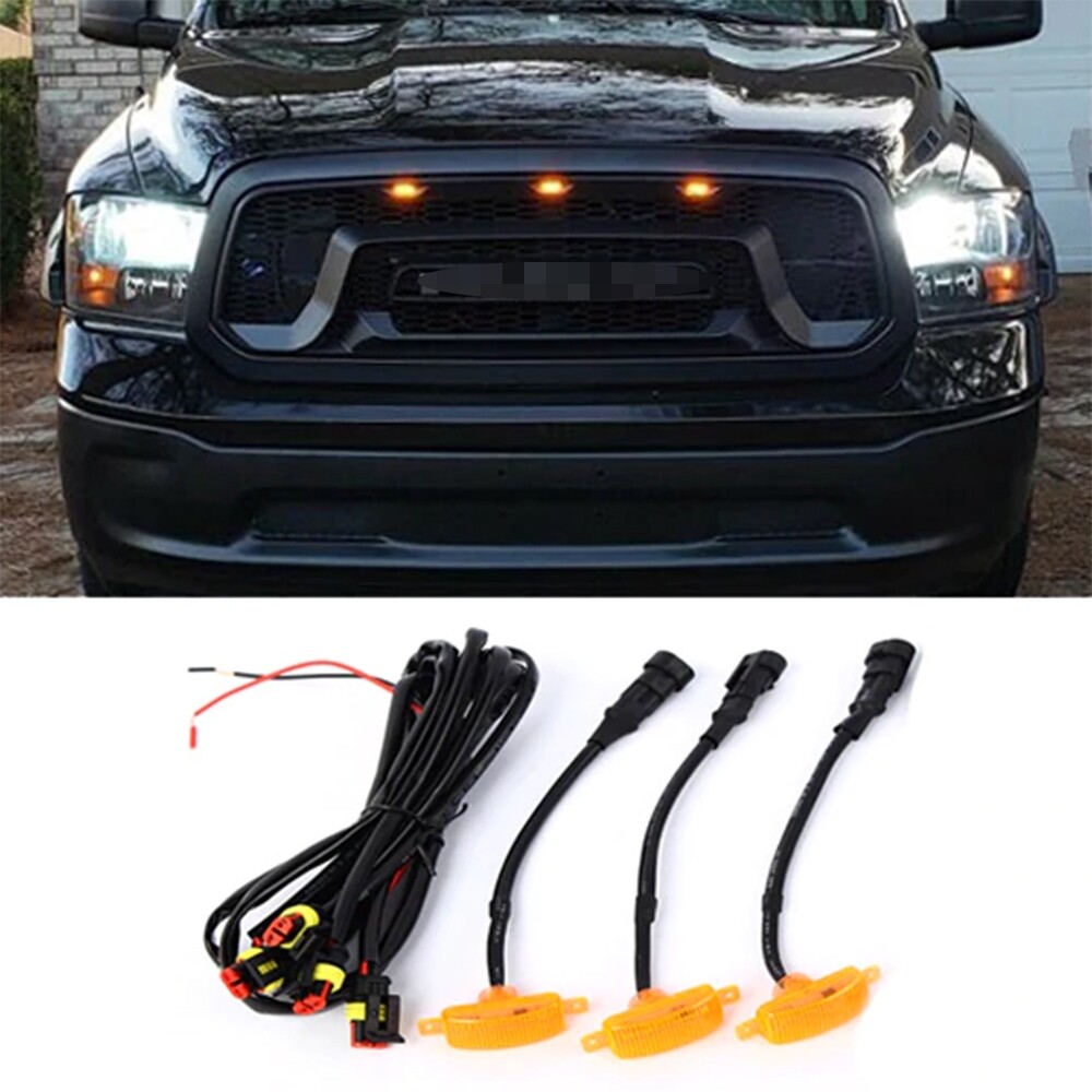 3x Smoked Lens Amber LED Front Grille Running Light For Dodge Ram 1500 2500 3500