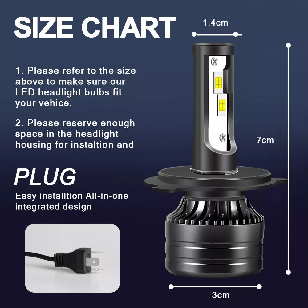 pair 2-sides H4 HB2 9003 LED Headlight Kit 2400W 6000K 360000LM Hi/lo Beam Bulbs