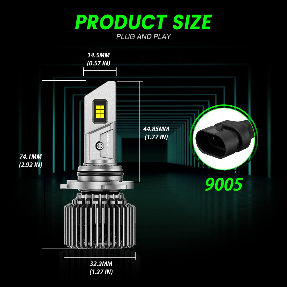 NOVSIGHT 9005+9006 Combo 4 LED Headlight Bulbs 6500K 44000LM High/Low Beam Lamp