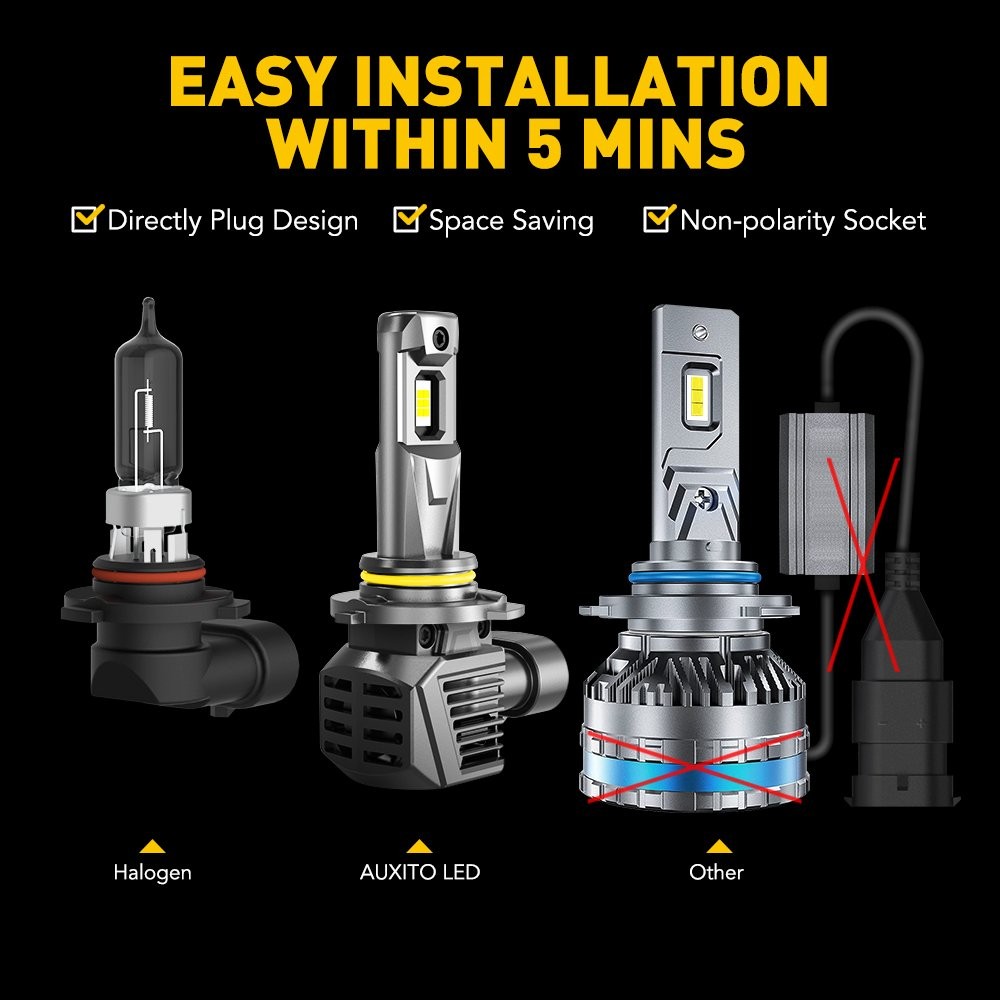 AUXITO LED Headlights Kit 9005 High Beam Bulbs Super Bright 6500K Xenon White