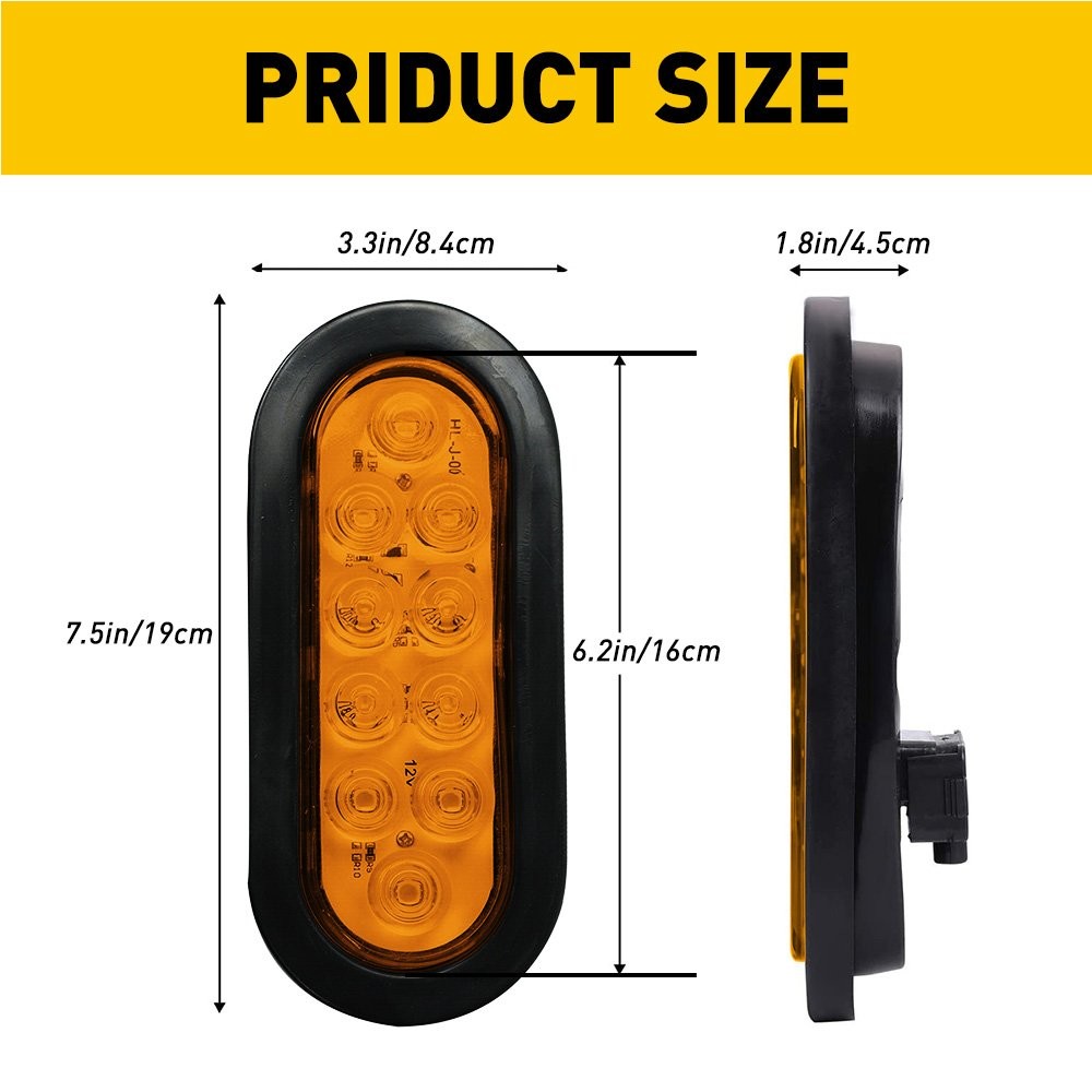 2X Amber 10-LED Trailer Side Marker Turn Signal Light Yellow Tail lights Durable