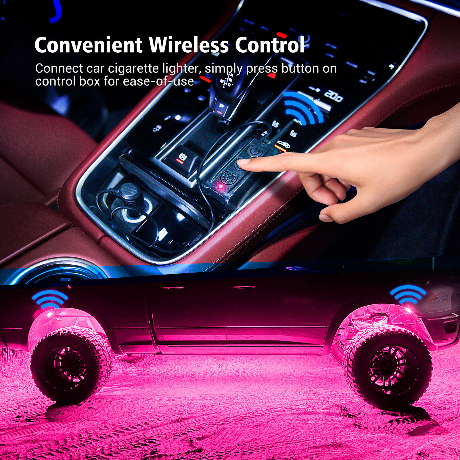 MICTUNING RGBW LED Rock Lights Kits 8 Pods Wireless Control Car Underglow Lights