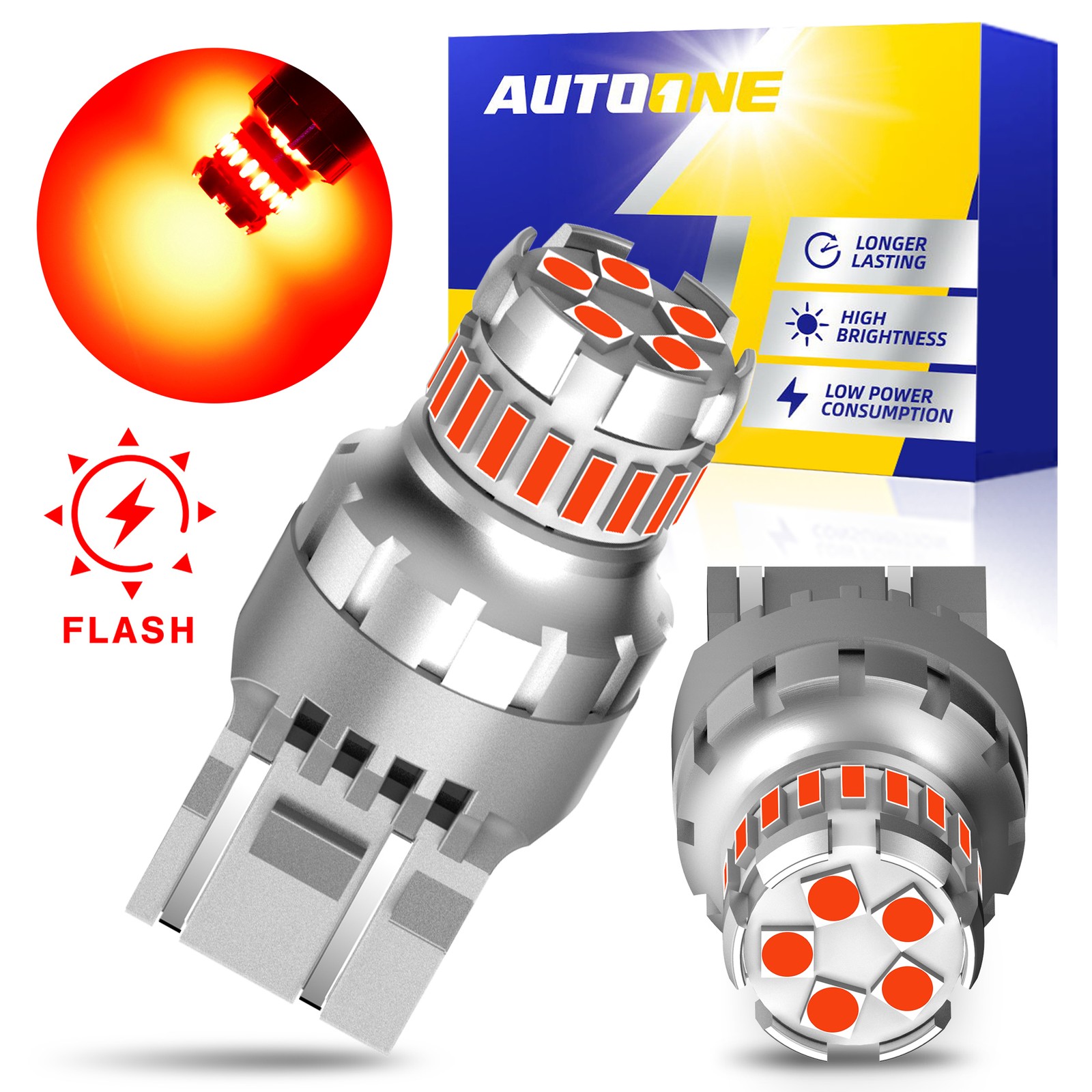 Pair 7443 7440 LED Red Strobe Flash Blinking Brake Stop Tail Parking Light Bulbs