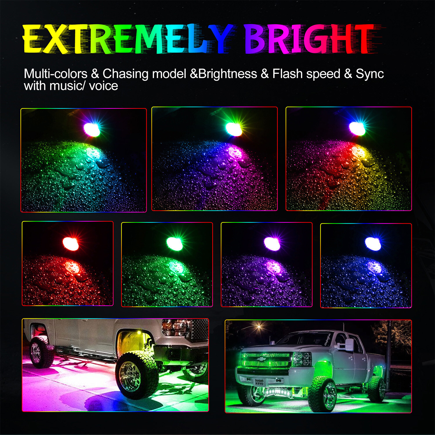 For Yamaha YXZ1000R Wireless Bluetooth 12 Pods RGB LED Rock Lights Underbody ATV