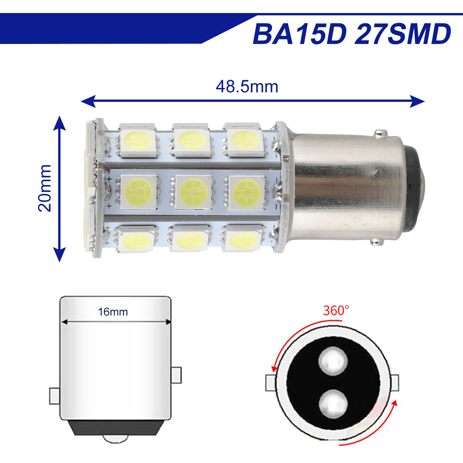 4x Super Bright BA15D 27-SMD LED Interior RV Camper Trailer Light Bulb White 12V