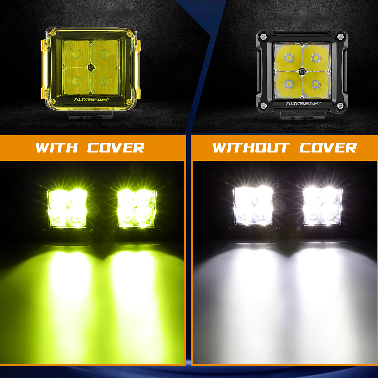 2x AUXBEAM 3″ Amber Yellow Led Light Covers For Led Pods Square Lights Driving