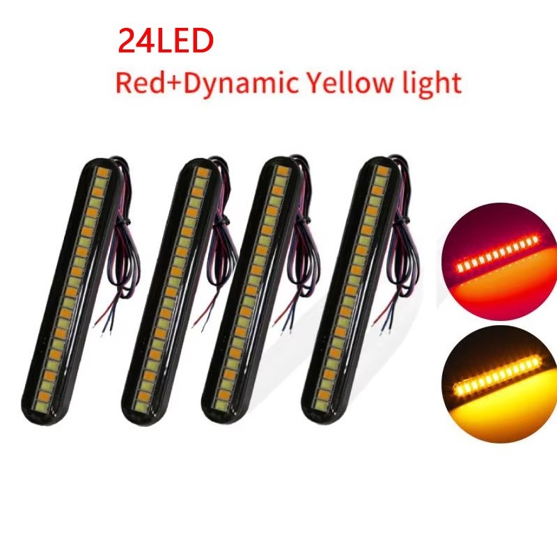 24 LED Flowing Water Tail Brake Turn Signal Strip Light Motorcycle Blinker