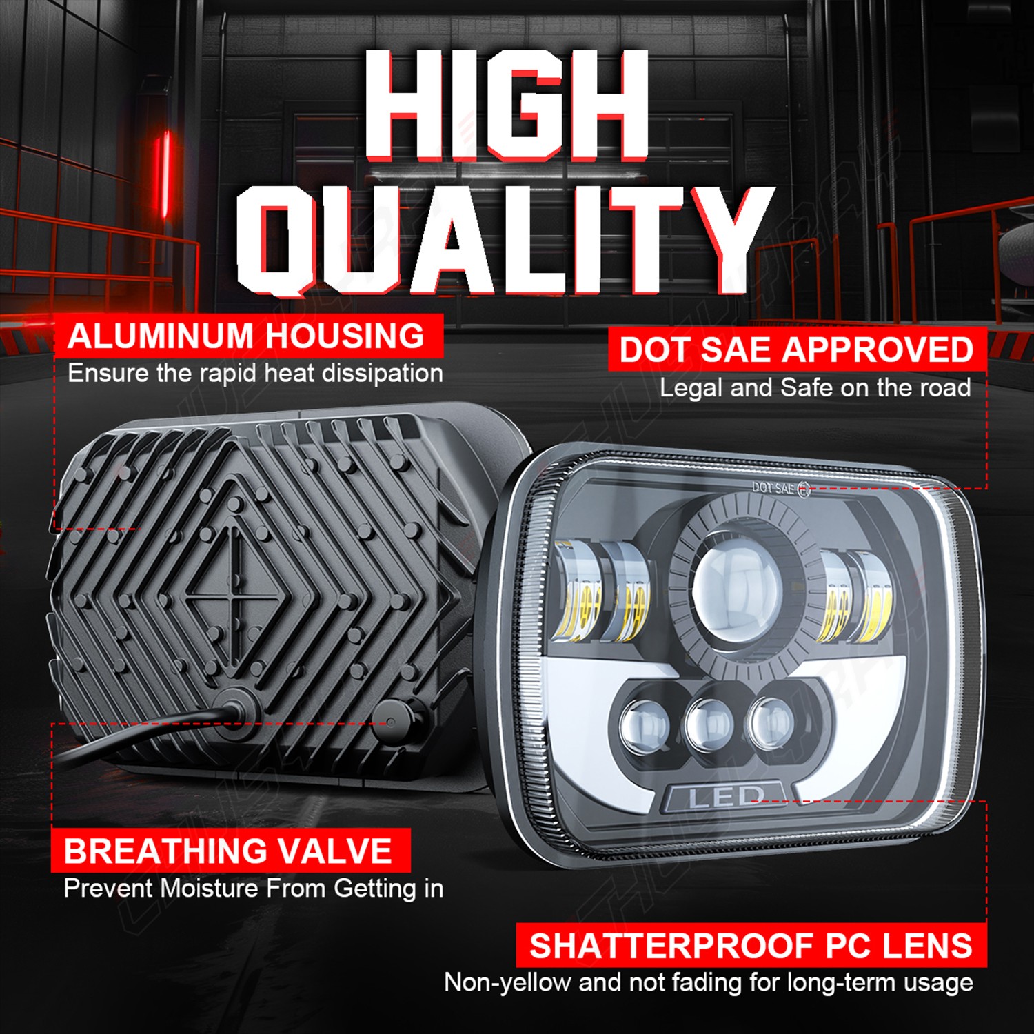 For FORD E150 E250 E350 Econoline 2Pcs 5×7″ 7×6″ LED High Low Beam Headlights