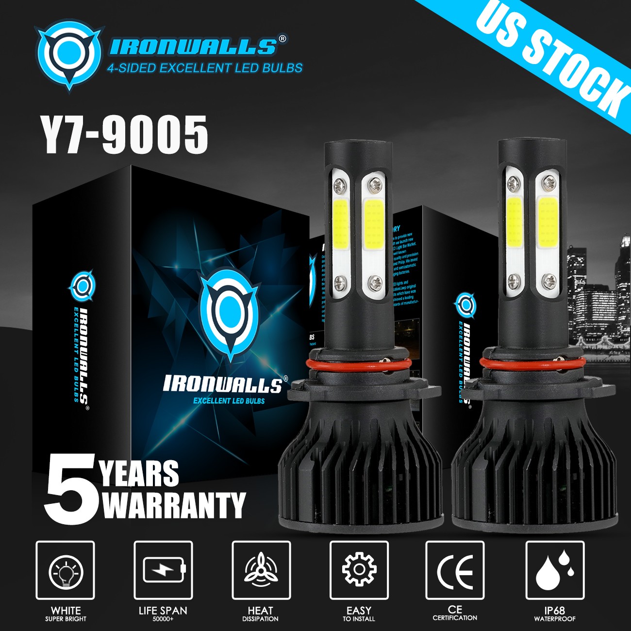 4sides LED Headlight High Low Beam Fog Light 6500K for GMC Sierra 1500 2007-2013