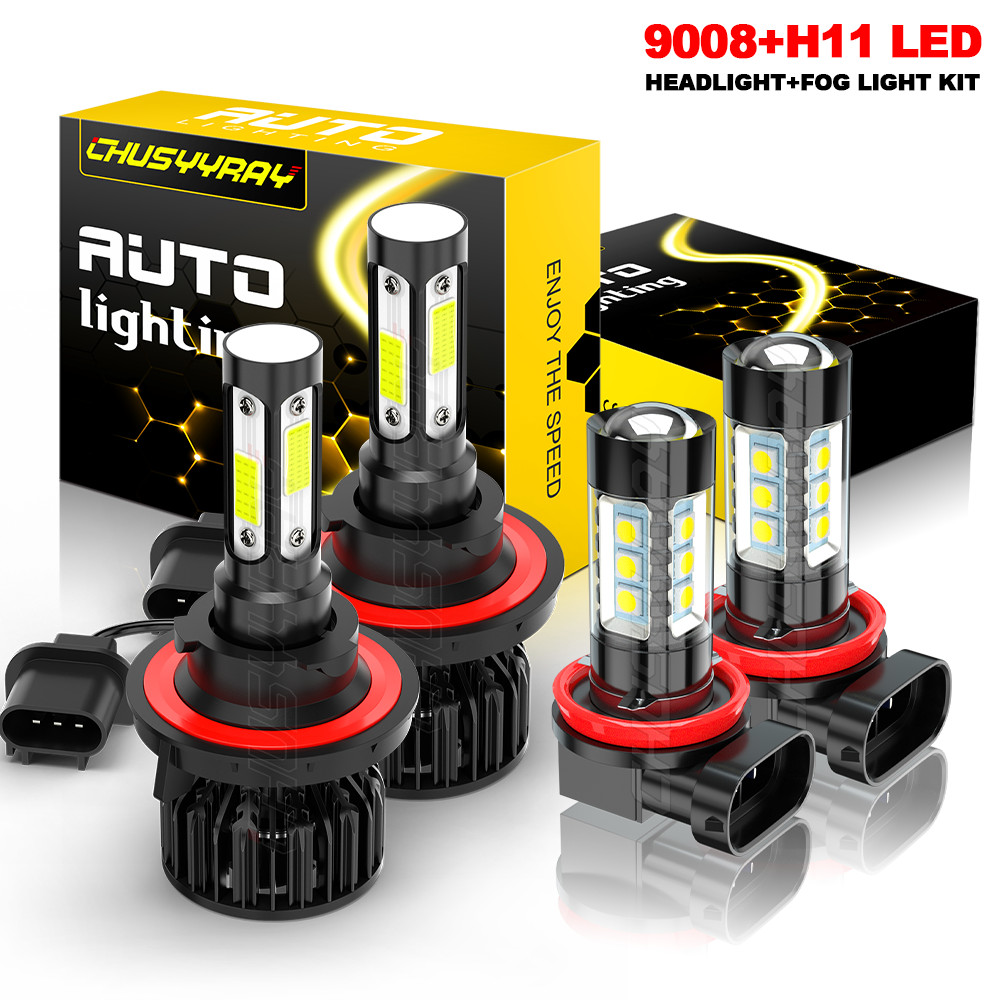 Combo 9008/H13+H10 LED Headlight Kit Fog Light Bulbs High Low Beam 6500K White