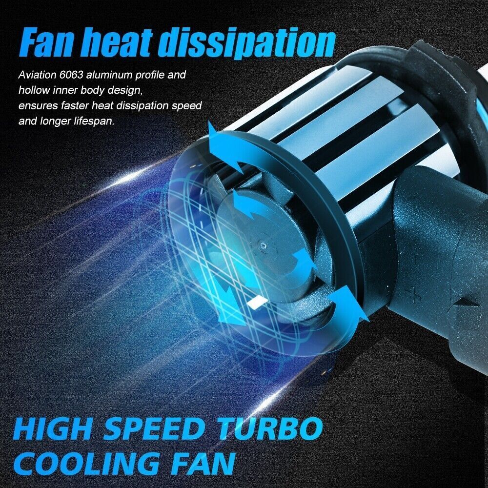 6-sides 9006 HB4 LED Headlight Bulbs High/Low Beam Super Bright White Kit 2PCS
