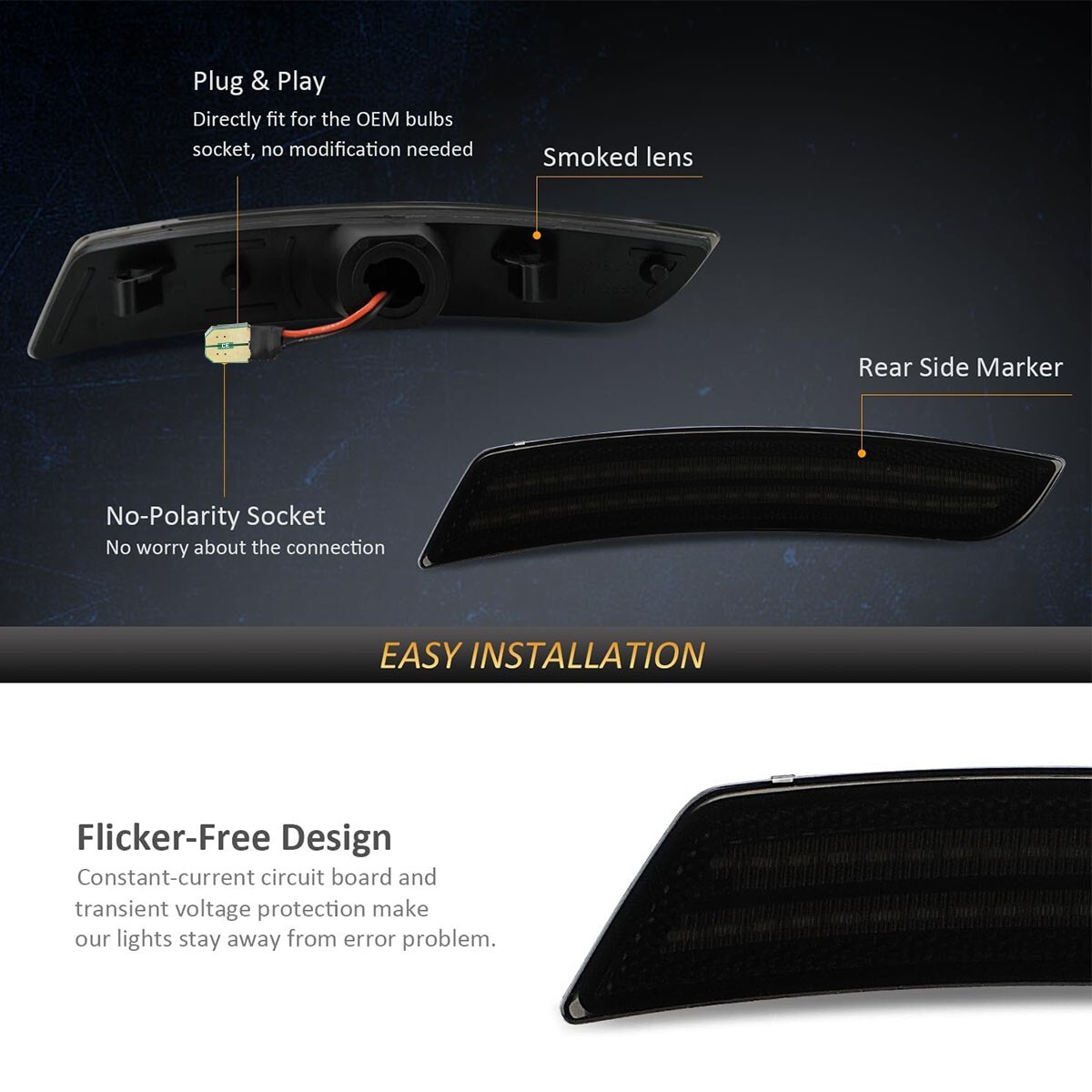 4PC LED Side Marker Lights Front Rear Fender Lamp Set for Chevy Camaro 2016-2023