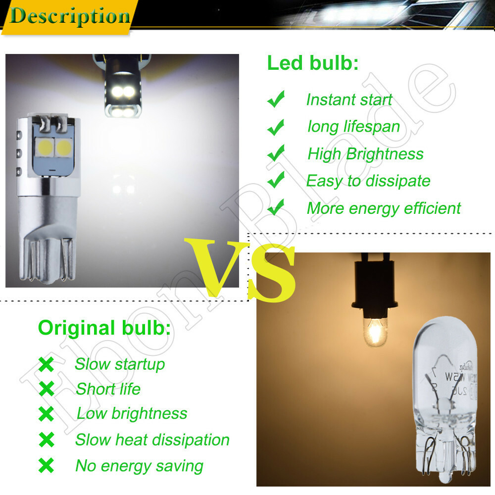 2 x T10 W5W Car LED Bulb 3030 7SMD Auto Backup Reverse Light Lamp White 12V 24V