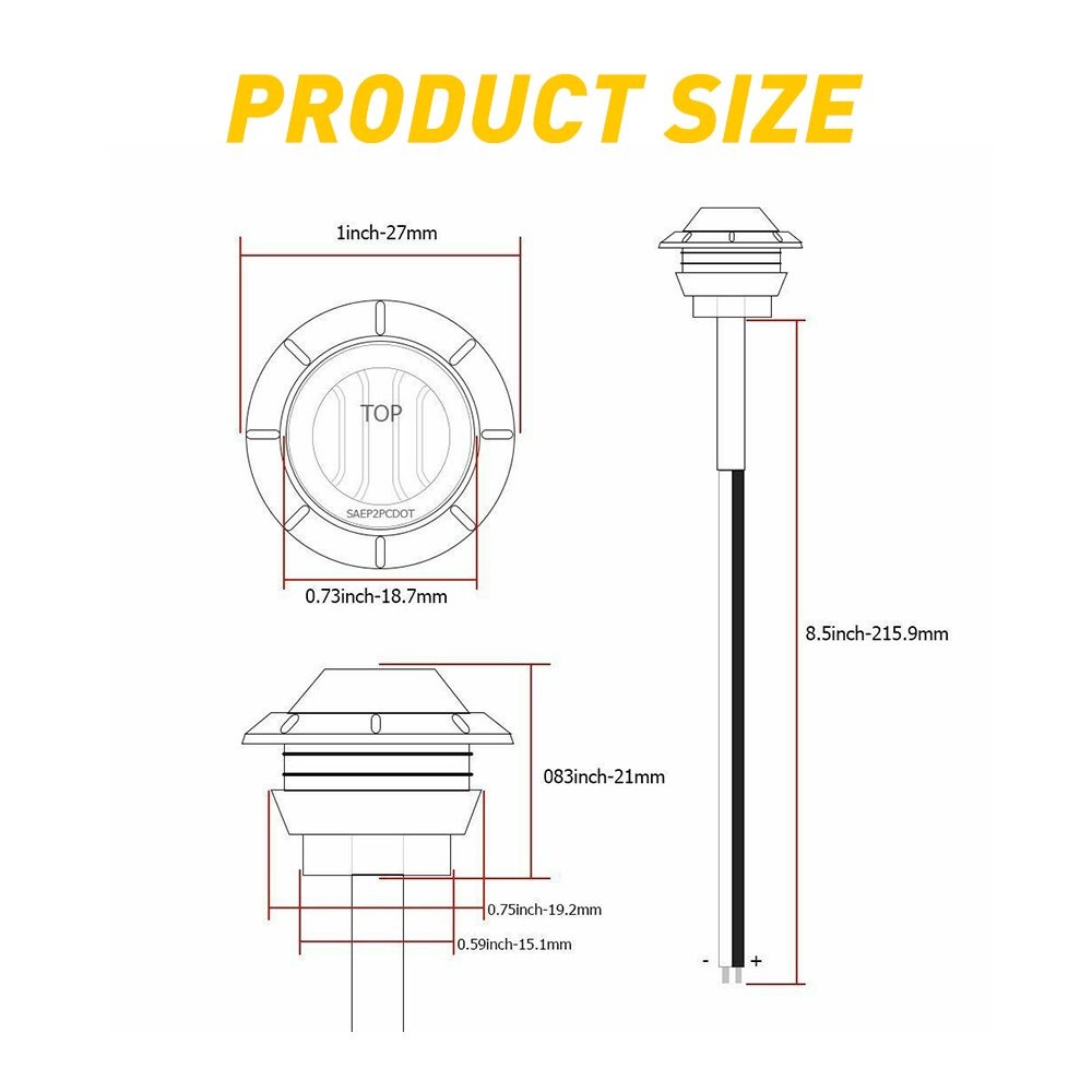 10-100PCS 3/4″ Round White Bullet Side Marker lights,Front Rear Left Right-White