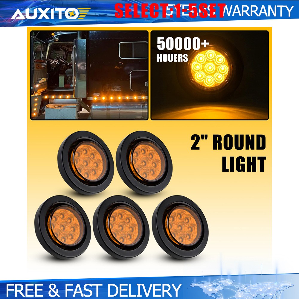 2″ Amber Round Truck 9LED Trailer Side Marker Clearance Lights W/ Grommet 5-25X