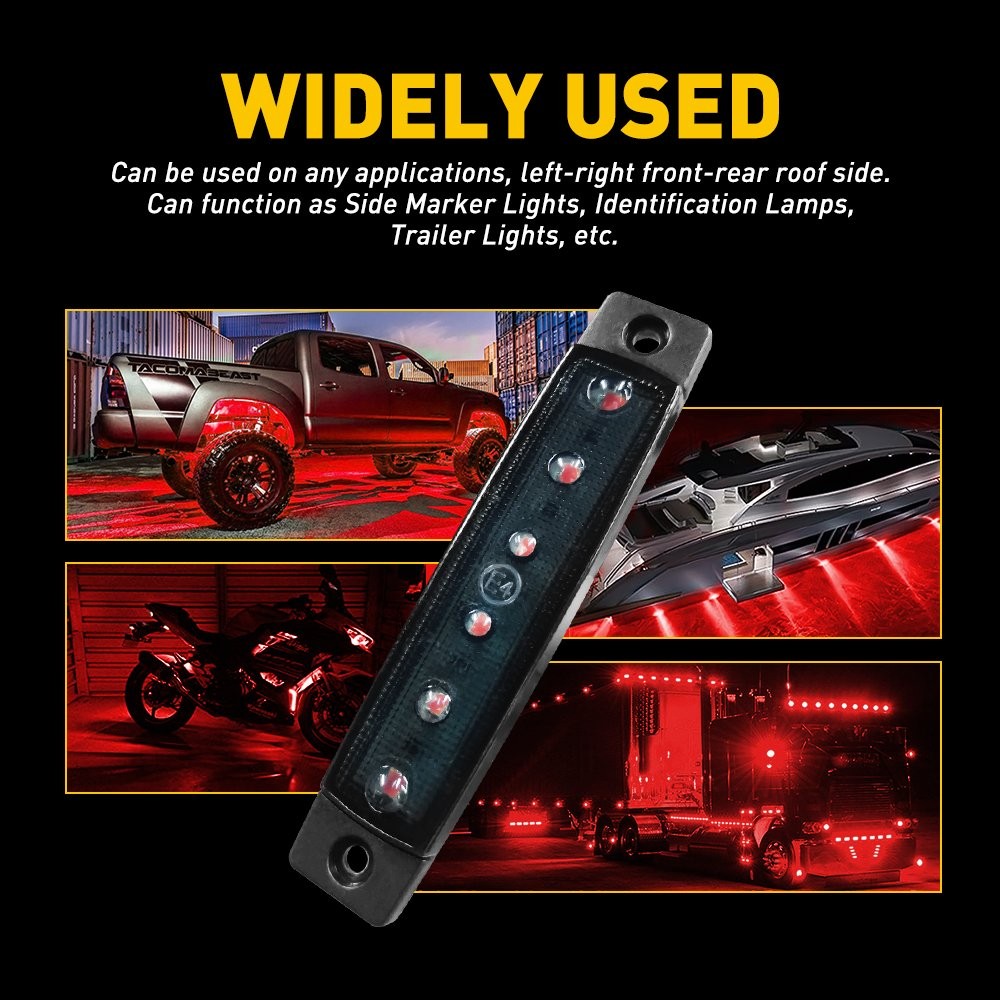 10x 3.8″ Smoked Amber/Red Side Marker Clearance Lights US 6LED for Truck Trailer