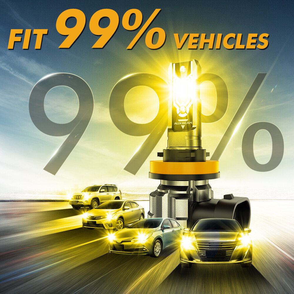 AUXBEAM LED Fog Light Bulbs H8 H11 Amber 3000K Yellow Driving Lamp Bulb DRL 1:1