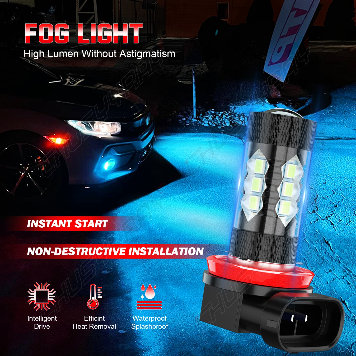 2pcs H11 H8 LED Fog / Driving Light Bulbs 8000K Blue For Jeep Renegade 2015-2021