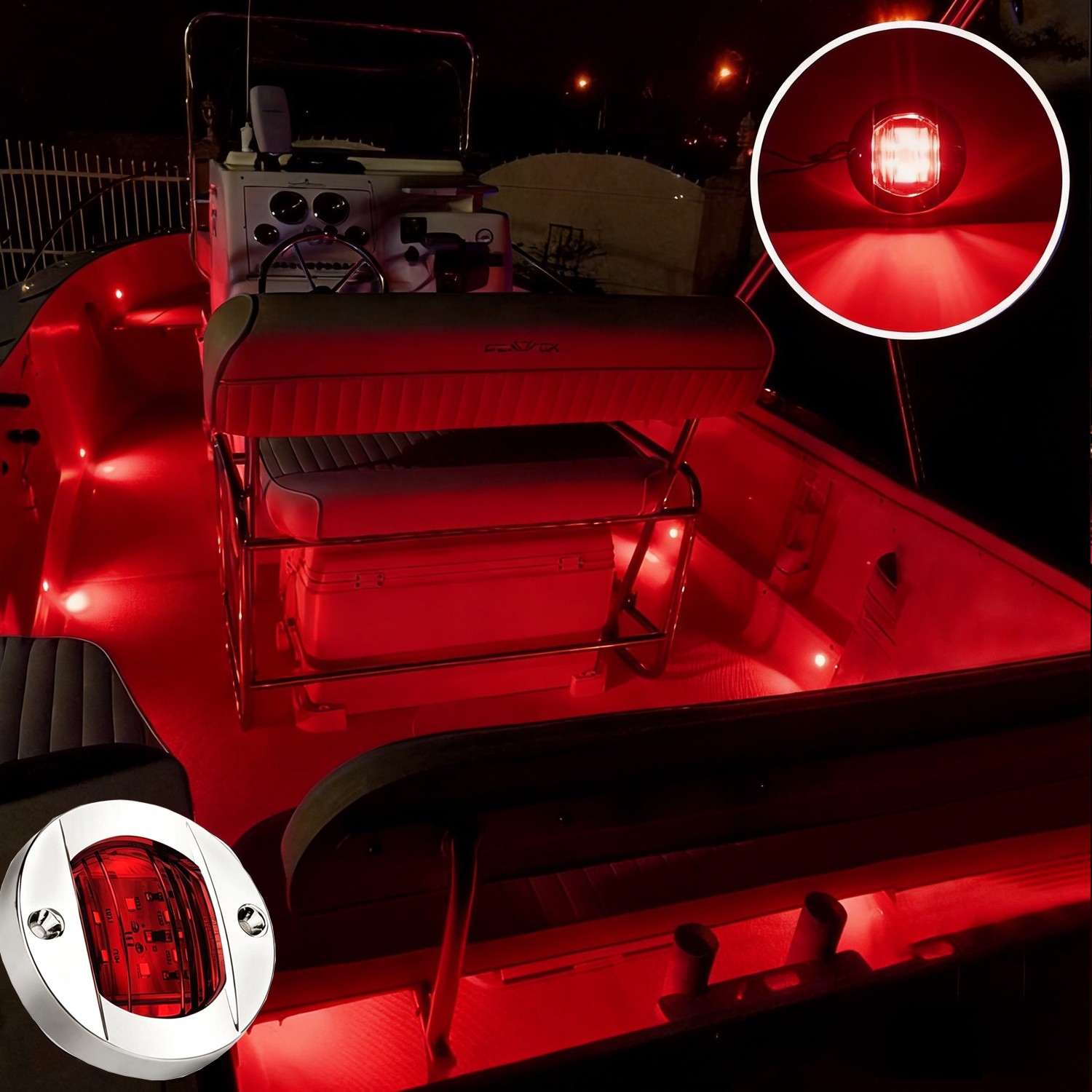 4X Red Round Marine Boat LED Courtesy Lights Cabin Deck Stern Navigatioin Light