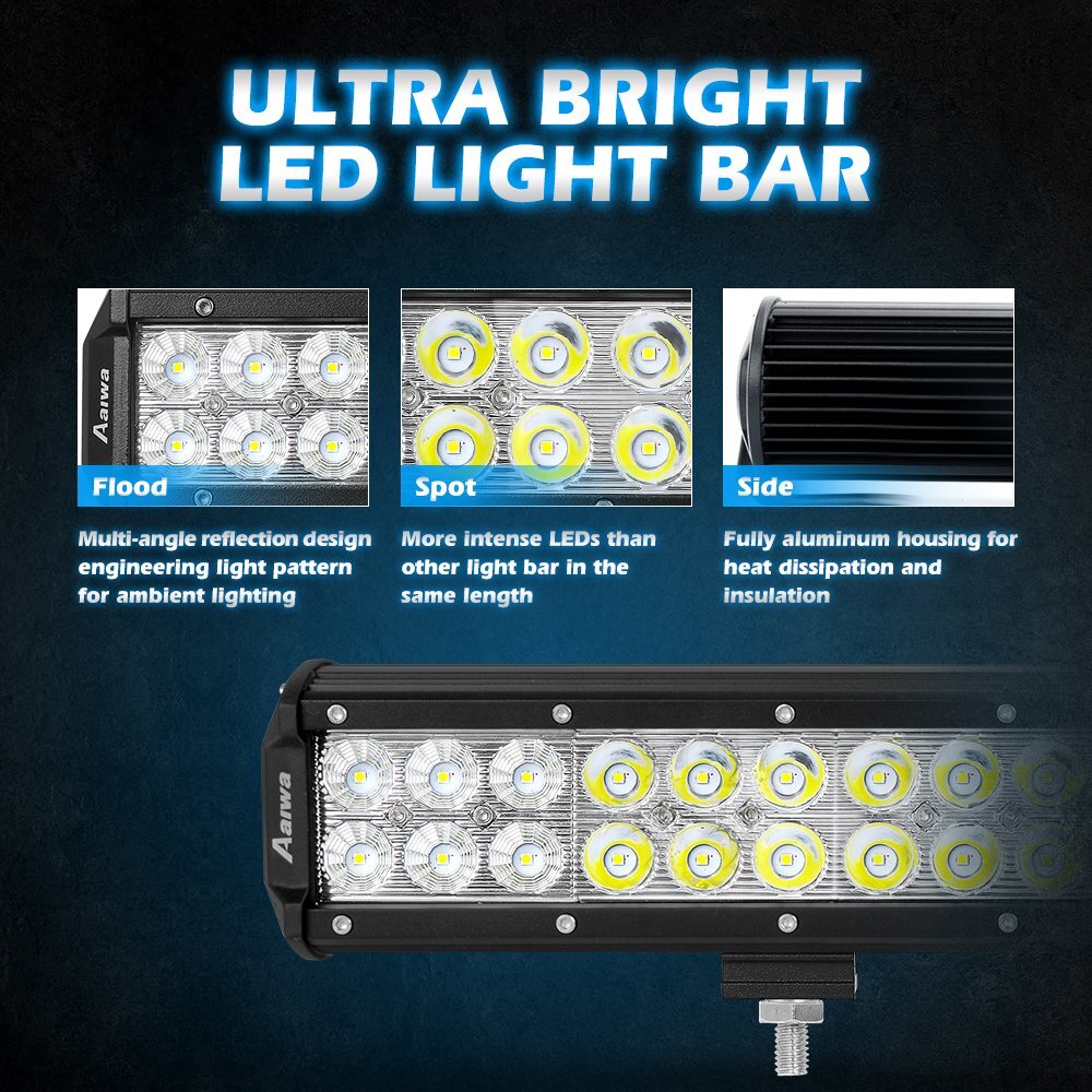 52″ Inch 1000W LED Light Bar Spot Flood + 12″ + 4″ Pods For Jeep Truck SUV Boat