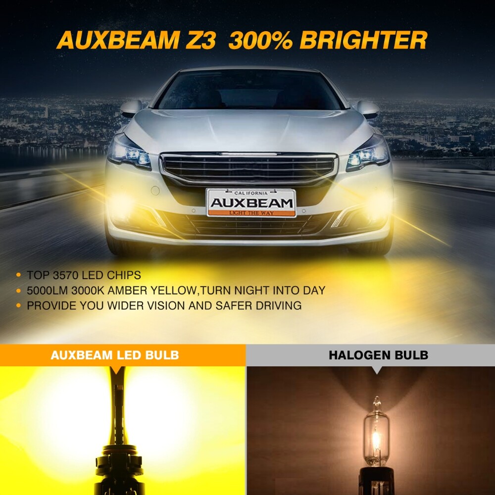 AUXBEAM 5202 LED Fog Light Bulbs For Chevy Silverado 1500 2007-2015 Yellow 3000K