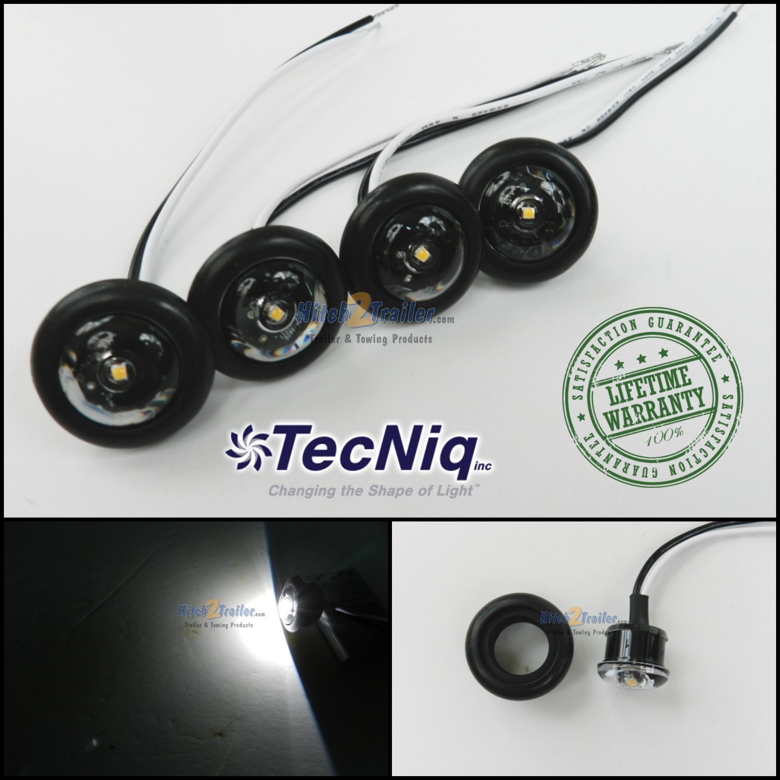 4 TecNiq Clear/ White 3/4″ LED Bullet lights Clearance Marker Trailer Truck USA