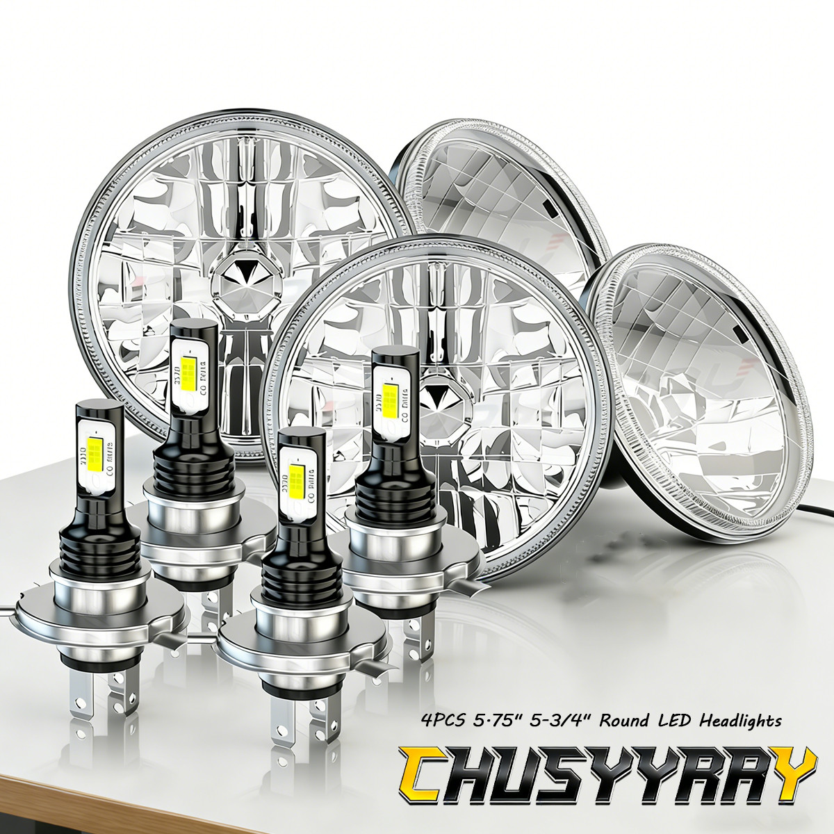 4X 5.75inch 5-3/4″ H5001 H5006 LED Headlights Hi/Lo W/ DRL For Peterbilt 359 379