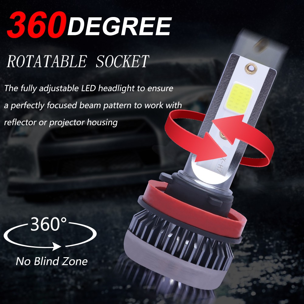 2-Sides H11 LED Headlight Combo High Low Beam Bulbs 72000LM 6000K White 4PCS