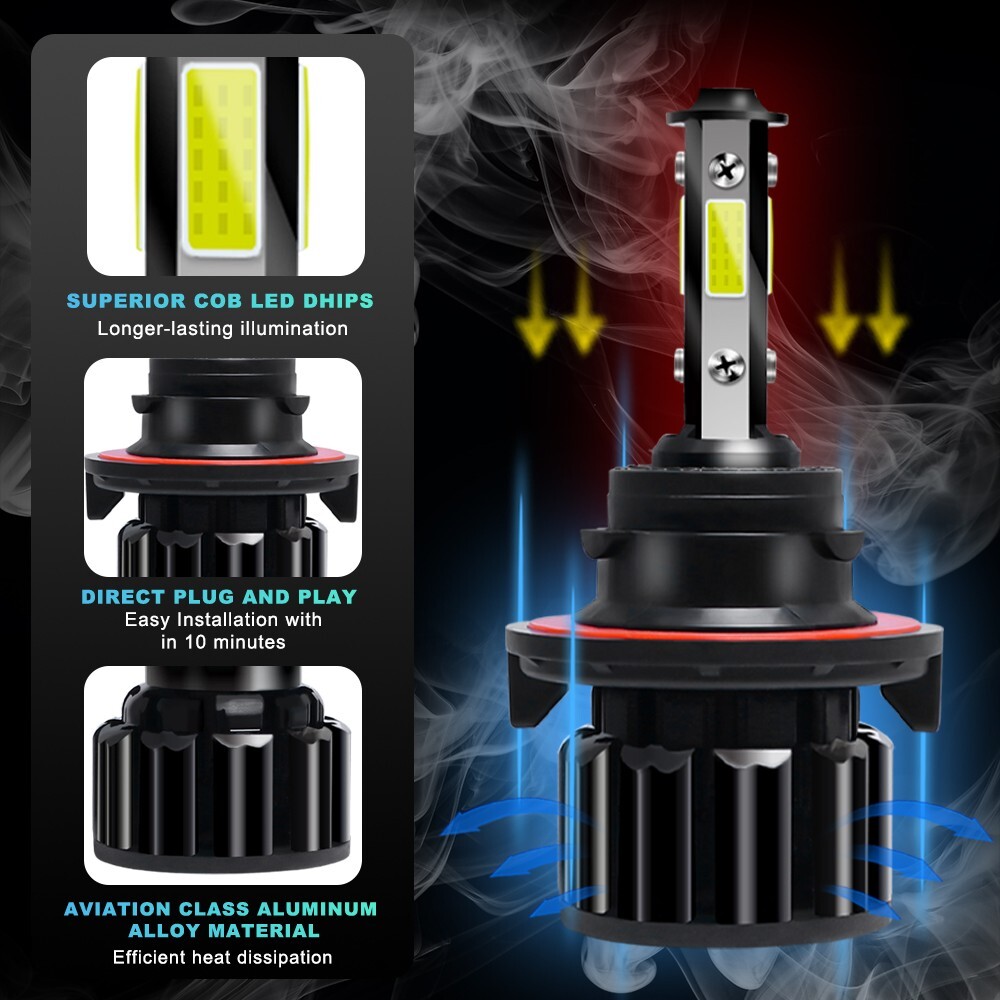 4-sides 9008 H13 LED Headlight Bulbs Conversion Kit High Low Beam 6500K Bright