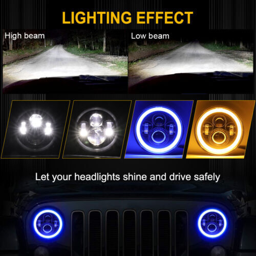 2x Fit Chevrolet Camaro 1967-81 7″ Round LED Headlights Hi-Lo Beam Blue Halo DRL