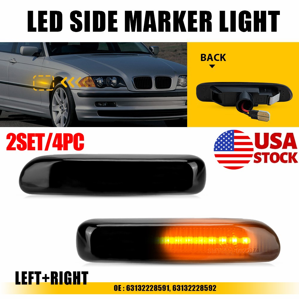 4PC Smoked Sequential LED Side Marker Lights For BMW 3 Series Coupe/Convertible