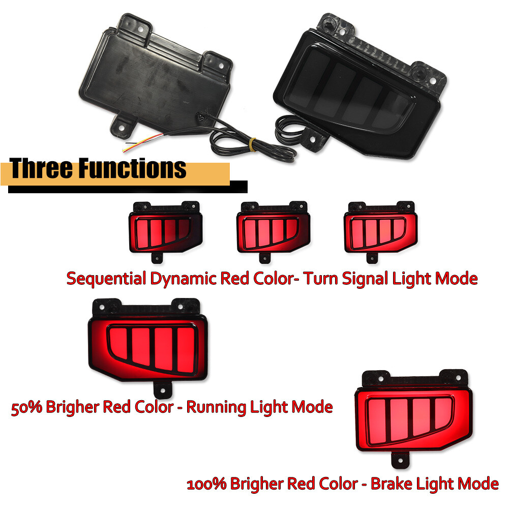Smoked Bumper Reflector LED Tail/Brake Sequential Signal For Jeep Gladiator JT