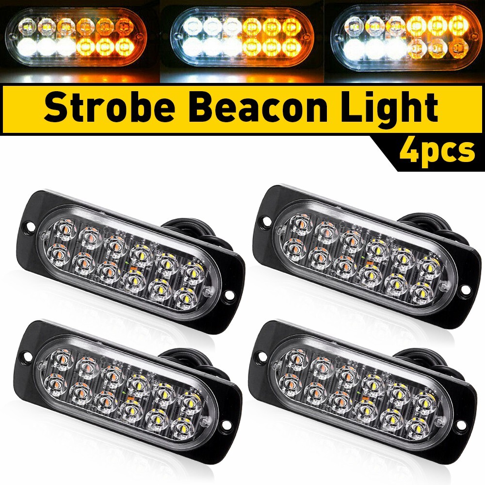 4xStrobe Amber 12-LED Car Truck Beacon Warning Hazard Flash Light Bars