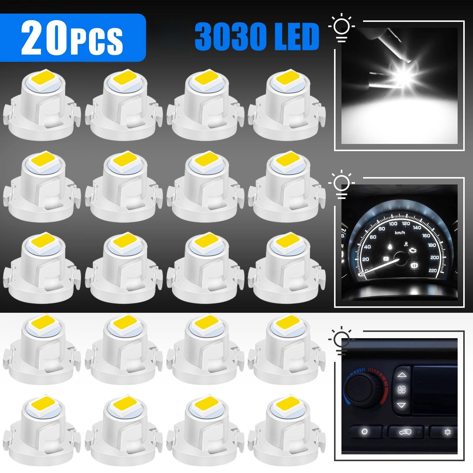 20x 12V DC White T4.2 LED Dash Bulbs for Panel Switch Climate Control Lighting