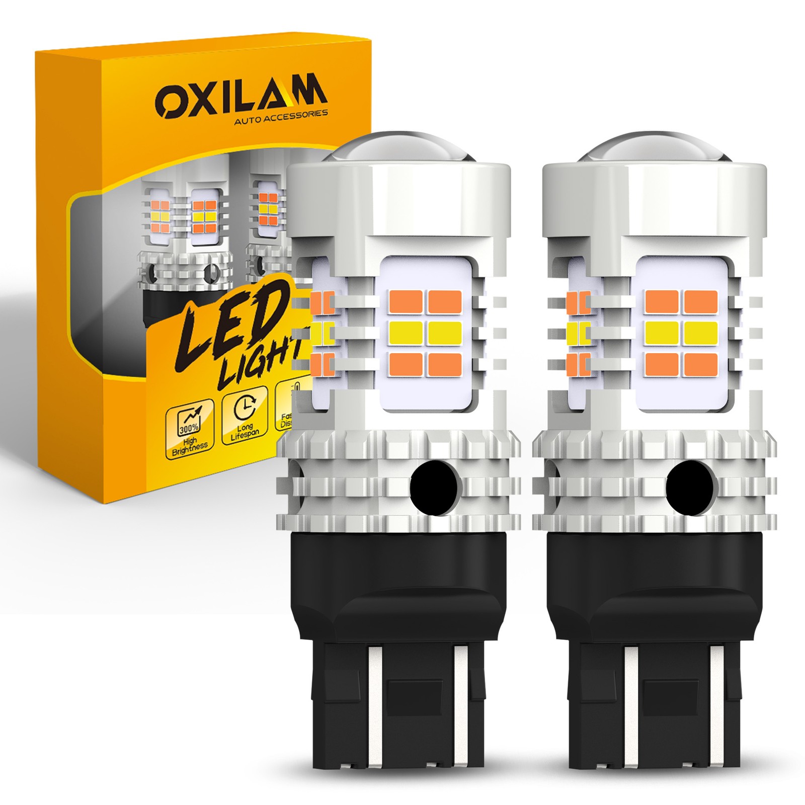 DRL Driving Daytime Running Light LED Bulbs 7440 7443 White Amber Yellow Dual