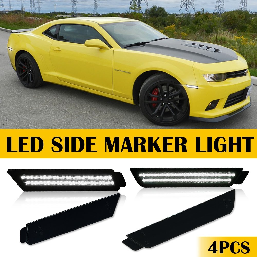 Front+Rear White Smoked LED Side Marker Bumper Light For Chevy Camaro 2010-2015