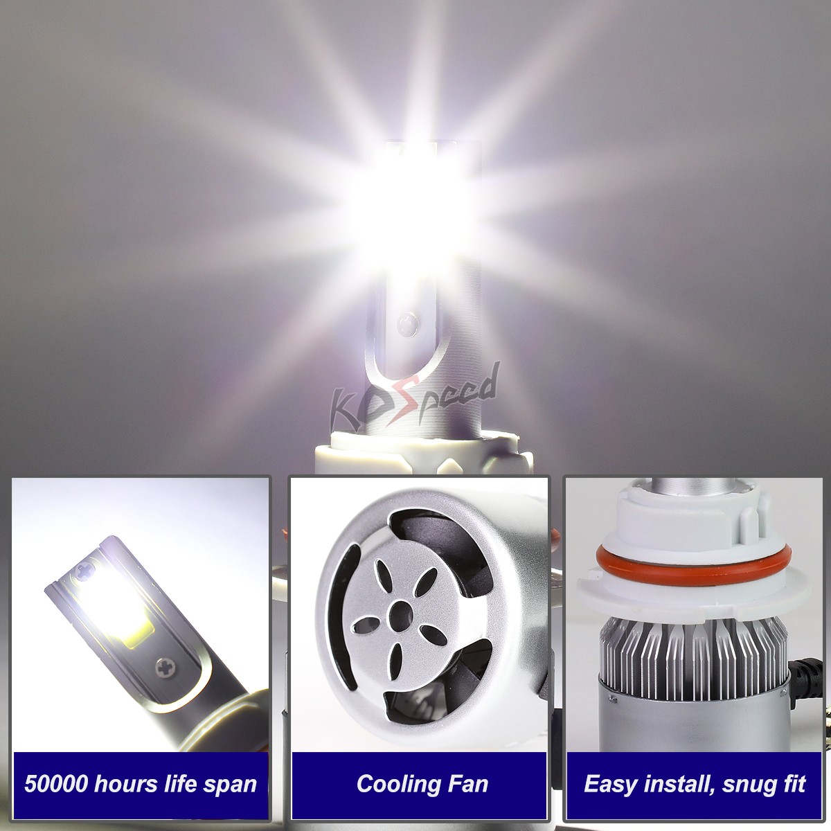 2x White LED H1 6000K 50000 Hours Life/ Replacement Headlight Bulbs +Cool Fan