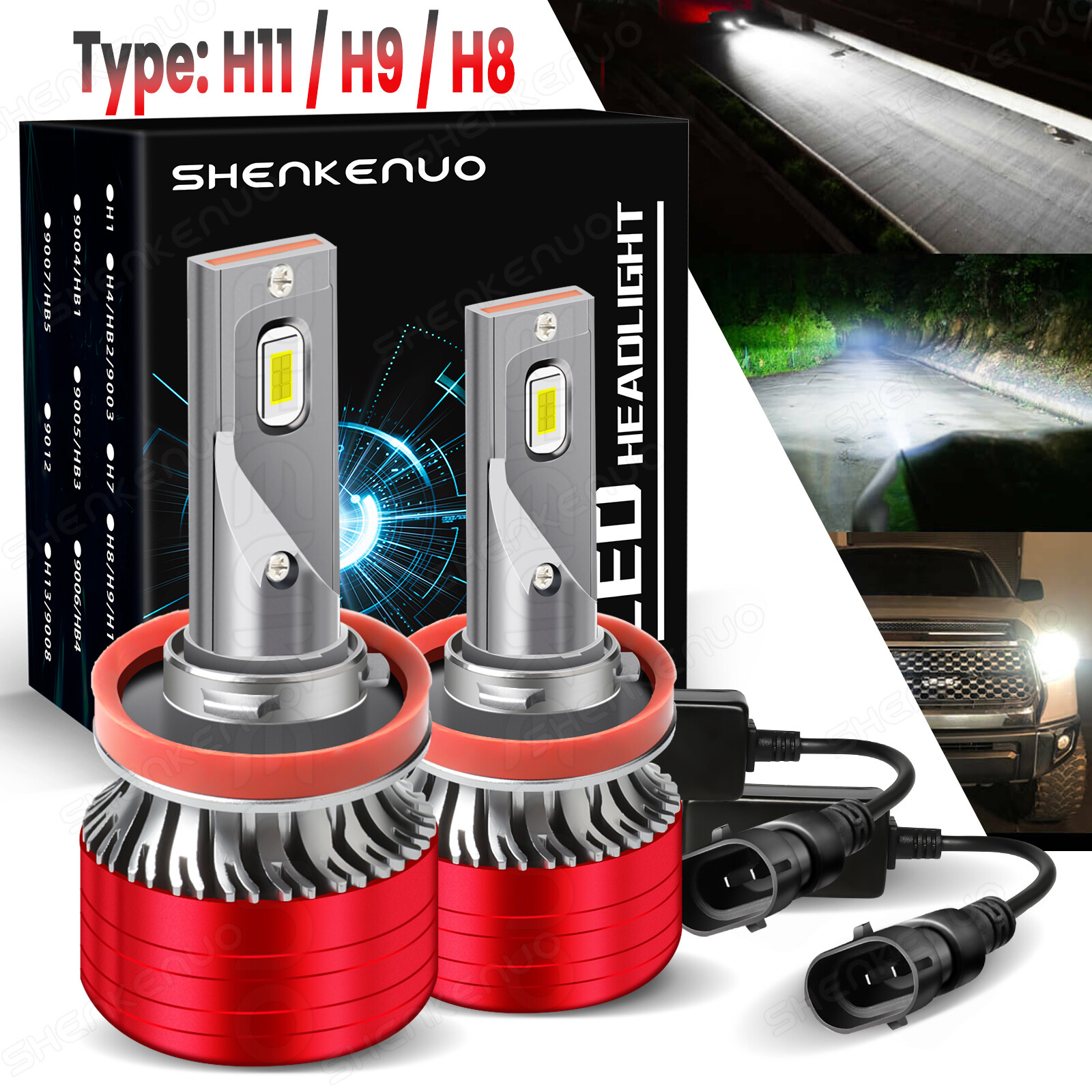 2PCS H11 H16 H8 H9 LED Headlight Bulbs Low Beam or Fog Light Cool White 3570 CSP