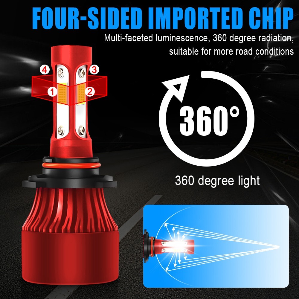4-Side 9005 9006 Combo LED Headlight Kit High Low Beam Bulb 6000K 4800W 720000LM