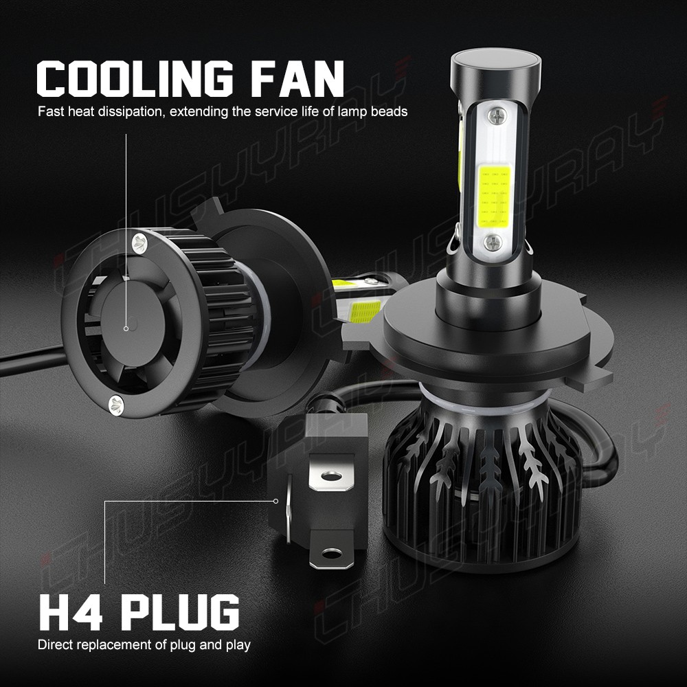 H4 9003 Ice Blue LED Headlight Bulb Conversion Kit High Low Beam 8000K 72000LM